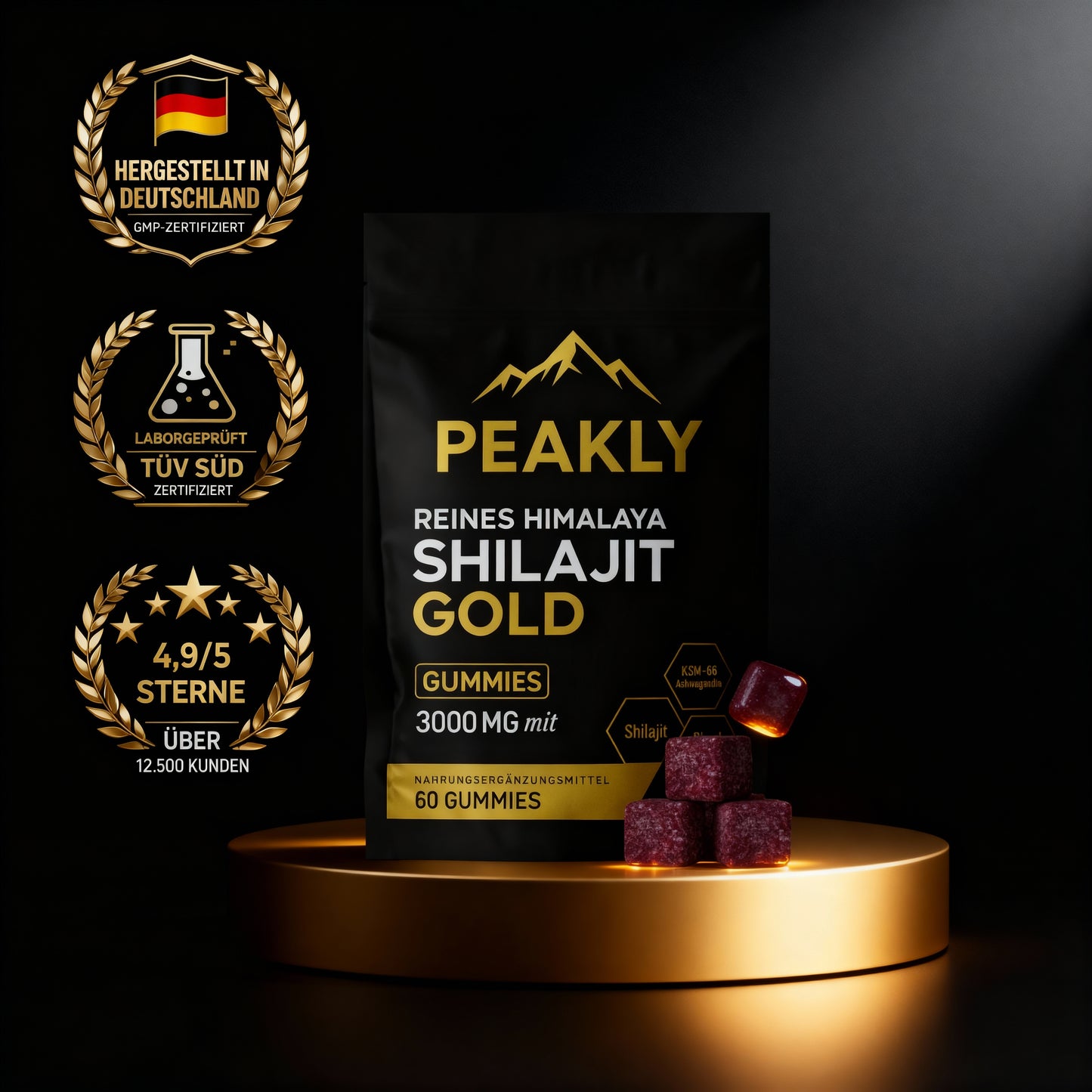 PEAKLY™ Reines Himalaya Shilajit Gummies 6-Fach-Formel für männliche Vitalität